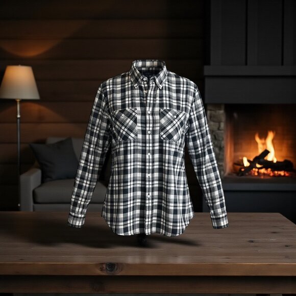 Eddie Bauer Plus Size Black & White Women's Flannel Button Down - Picture 1 of 4